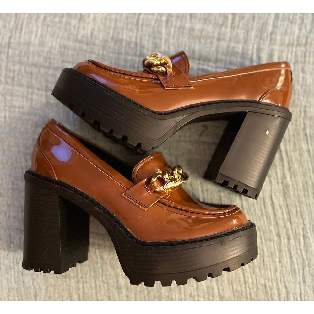 Madden Girl Brown Platform Heels with Gold Accent